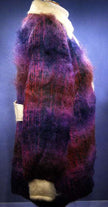 Girl's colorful vintage brushed mohair coat in purple and red tones, Scottish design, size 14