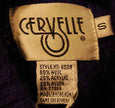 Close-up of Cervelle brand wool blend sweater-coat label in size small with material composition and care information.