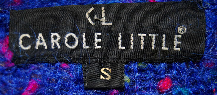 Blau gesprenkelter Mohair-Pullover mit V-Ausschnitt für Damen