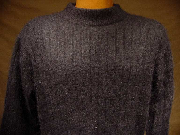 Woman's black angora crewneck sweater with vertical ribbing by Rafaella, size medium