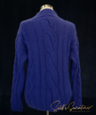 Purple woman's cabled mock-turtleneck sweater made of angora, lambswool, and nylon blend