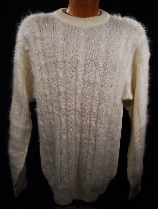 Men's White Cableknit Mohair Crewneck Sweater by Giorgio Laui