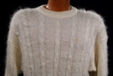 Men's white cableknit mohair crewneck sweater by Giorgio Laui large XL