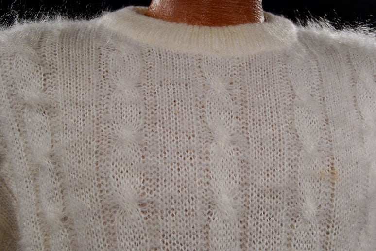 Men's white cableknit mohair crewneck sweater by Giorgio Laui large X-large