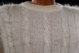 Men's white cableknit mohair crewneck sweater by Giorgio Laui large X-large