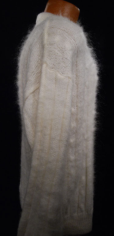 Men's White Cableknit Mohair Crewneck Sweater by Giorgio Laui
