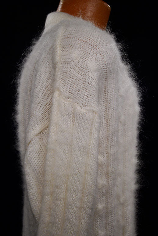 Men's White Cableknit Mohair Crewneck Sweater by Giorgio Laui