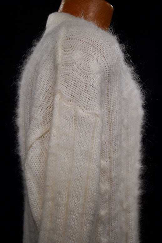 Men's white cableknit mohair crewneck sweater by Giorgio Laui, large/x-large (46-48)