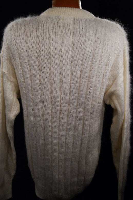 Men's white cableknit mohair crewneck sweater by Giorgio Laui in large size
