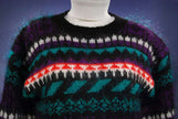 Woman's black multi-color striped mohair crewneck sweater medium size