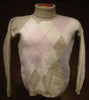 Woman's tan argyle angora lambswool turtleneck sweater with pastel diamond pattern