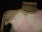 Woman's tan angora-lambswool turtleneck sweater with front argyle design in X-Small/Small size