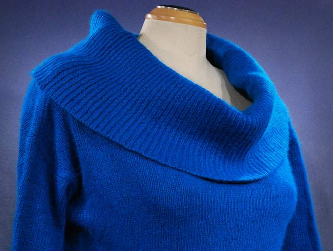 Woman's royal-blue cowlneck silk-angora sweater by Reference Point in size small
