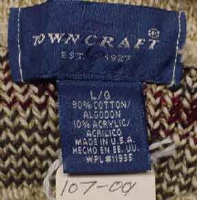 Men's retro crewneck sweater grayish-brown cotton with green and red design by Towncraft large size 48