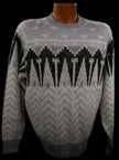 White-grey-black fuzzy retro crewneck mohair sweater by London Fog, size large