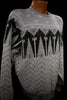 White-grey-black fuzzy retro crewneck mohair sweater by London Fog, size large