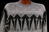 White-grey-black fuzzy retro crewneck mohair sweater by London Fog, size large