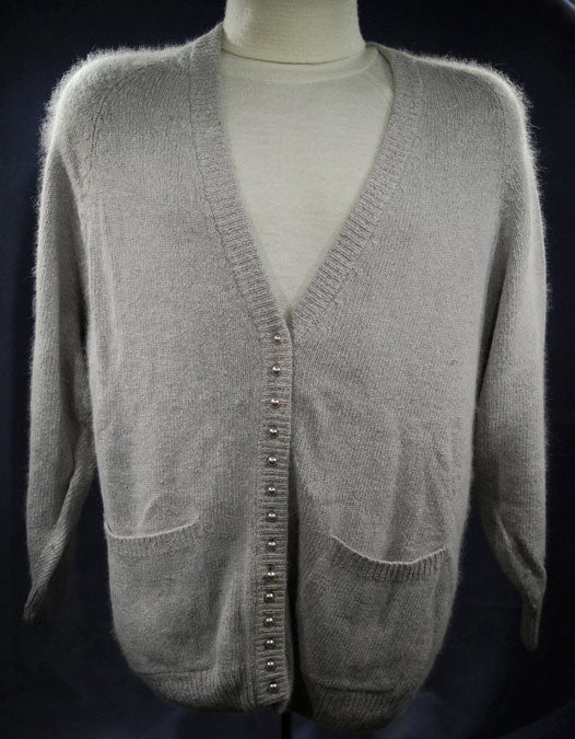 Woman's Grey Silk-Angora Cardigan Sweater