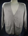 Woman's grey silk-angora cardigan sweater with 14 pearl-like buttons, medium size