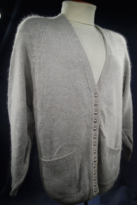 Woman's Grey Silk-Angora Cardigan Sweater