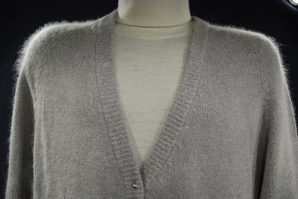 Woman's Grey Silk-Angora Cardigan Sweater