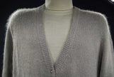 Woman's grey silk-angora cardigan sweater with pearl-like buttons in medium size