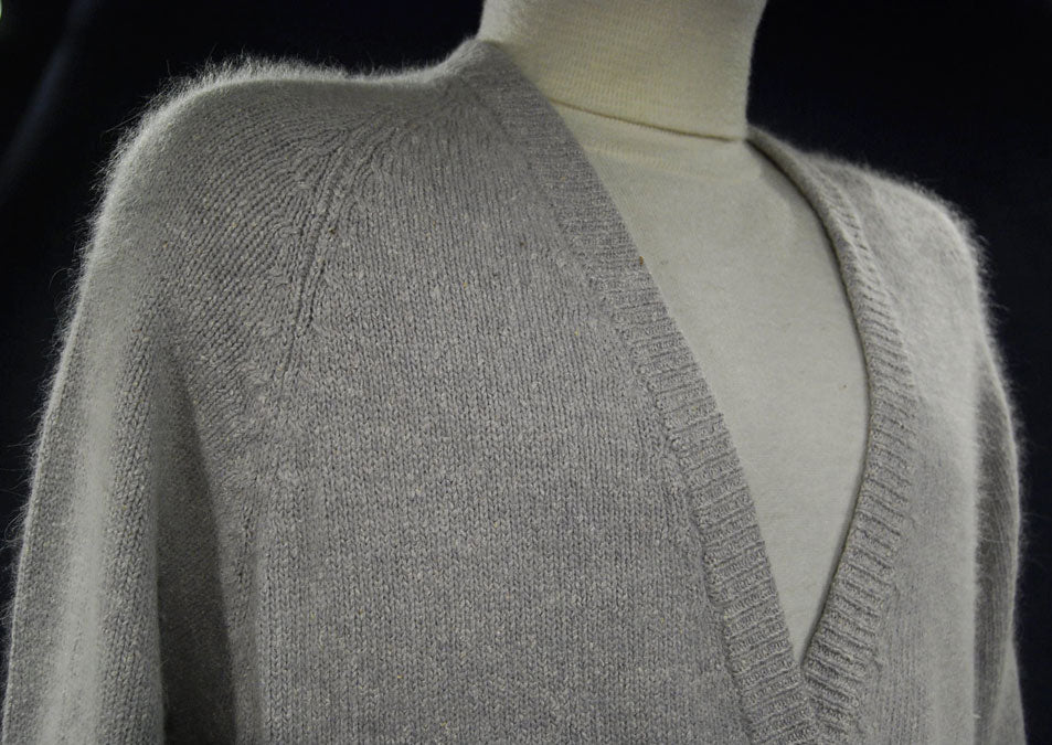 Woman's Grey Silk-Angora Cardigan Sweater
