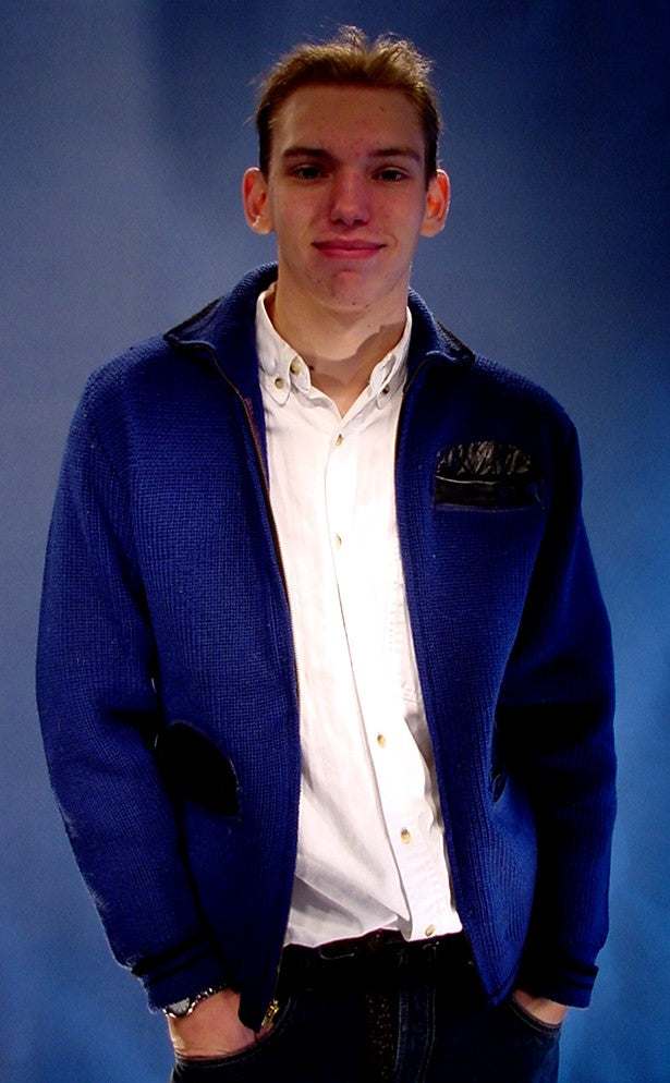 Men's Retro Zipper-front royal blue wool cardigan with black leather trim and three front pockets XL size