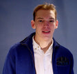 Men's retro zipper-front royal blue heavy wool cardigan with black leather trim on front pockets in X-Small size