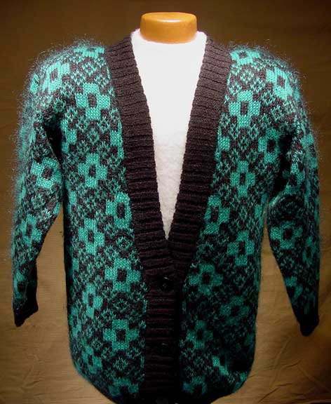 Woman's Retro Green and Black Mohair Cardigan Sweater Plus Sized