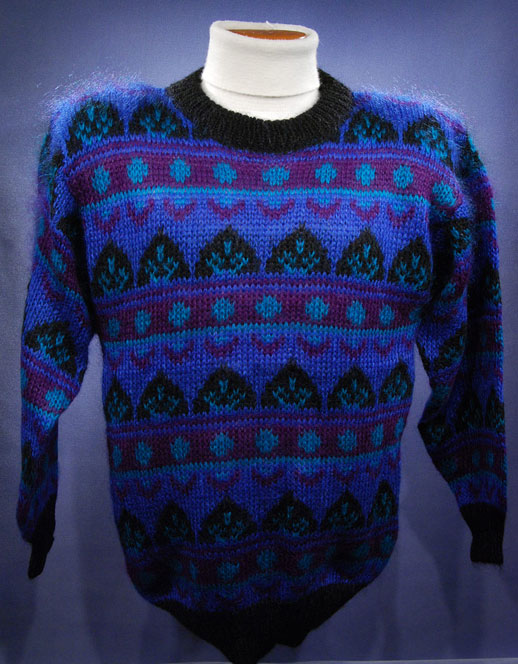 Woman's Blue multi-colored Retro Crewneck Mohair Sweater by Gallagher