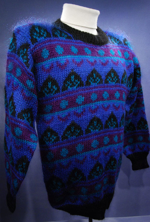 Woman's Blue multi-colored Retro Crewneck Mohair Sweater by Gallagher
