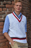 Men's classic retro Izod tennis sweater sleeveless vest with grey and red stripes