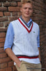 Men's classic retro Izod tennis sweater sleeveless vest with grey and red stripes