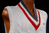 Men's classic retro Izod tennis sweater sleeveless vest with grey and red stripes