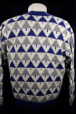 Woman's blue grey white angora lambswool Christmas tree patterned cardigan sweater large size