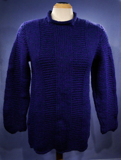 Woman's Dark-blue Hand-knit Wool-Acrylic Rollneck Sweater