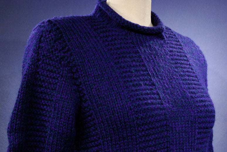 Woman's dark-blue hand-knit wool-acrylic rollneck sweater in X-small size