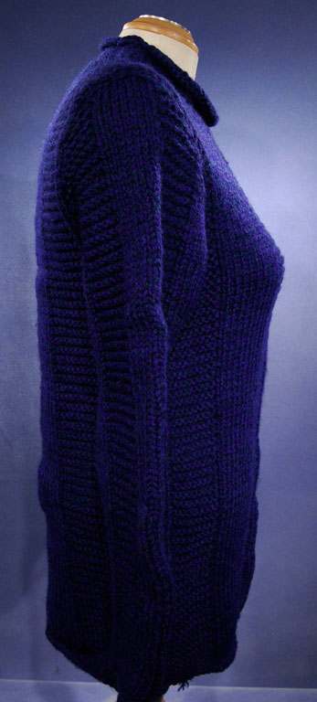 Woman's dark-blue hand-knit wool-acrylic rollneck sweater in X-Small size