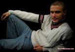Men's retro cable-knit V-neck tennis sweater with sporty stripes by Interwoven