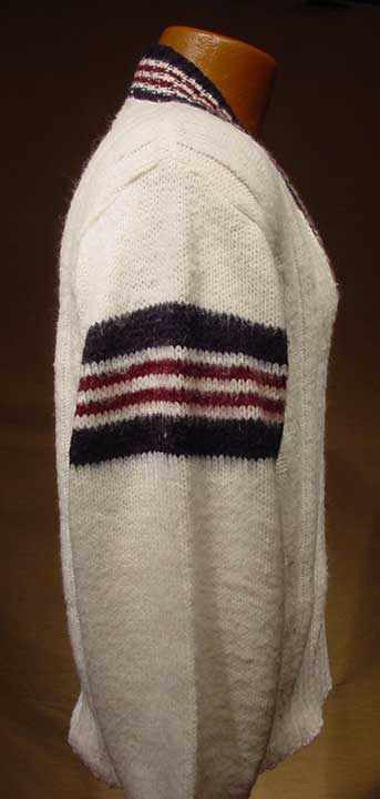 Men's retro cable-knit V-neck tennis sweater with sporty stripes by Interwoven