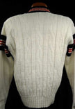Men's retro cable-knit V-neck tennis sweater with sporty stripes by Interwoven