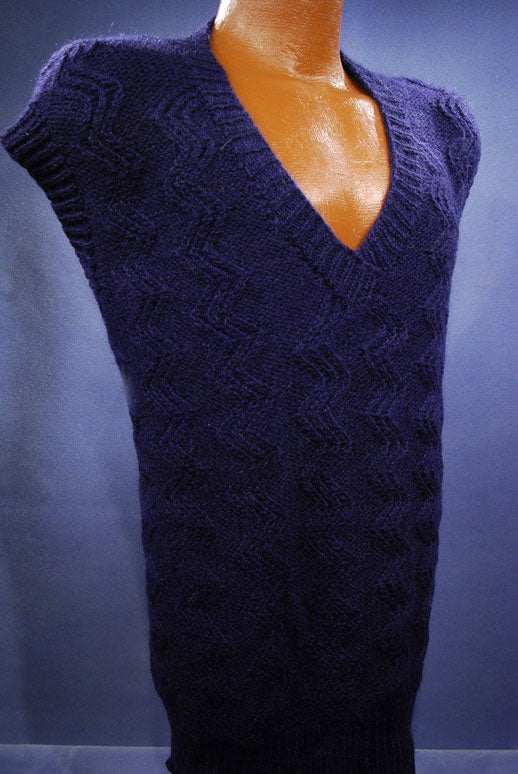 New Zealand Mohair men's V-neck sweater vest in natural white and navy by Tirorroa