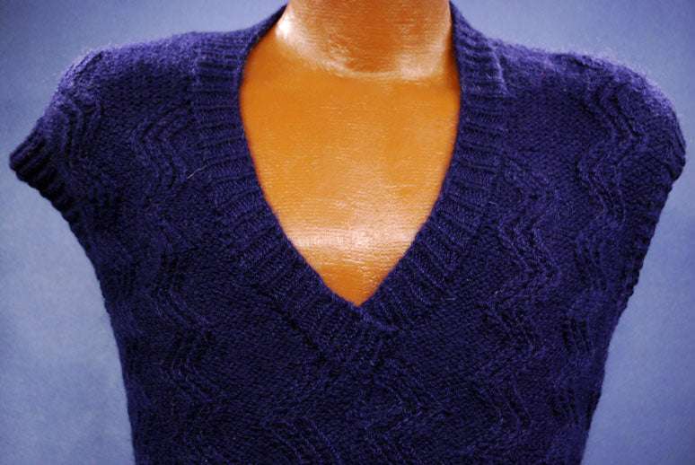 New Zealand Mohair men's V-neck sweater vest in natural white and navy by Tirorroa