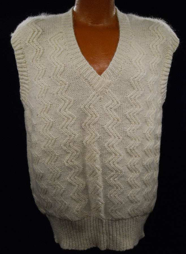 New Zealand mohair men's V-neck sweater vest in natural white and navy by Tirorroa