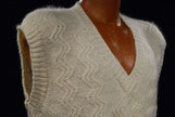 New Zealand Mohair men's V-neck sweater vest in natural white and navy colors
