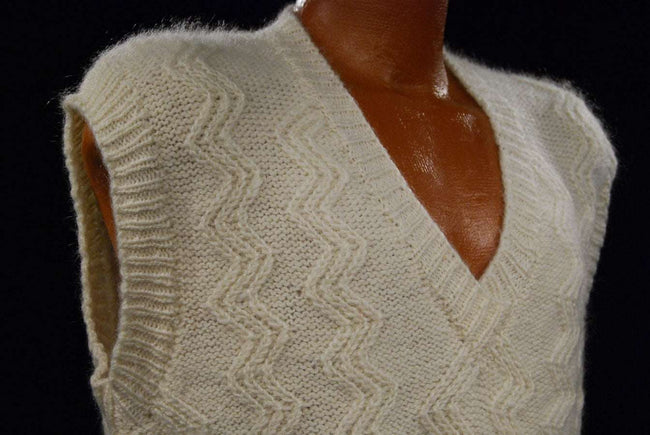 New Zealand Mohair men's V-neck sweater vest in natural white and navy colors