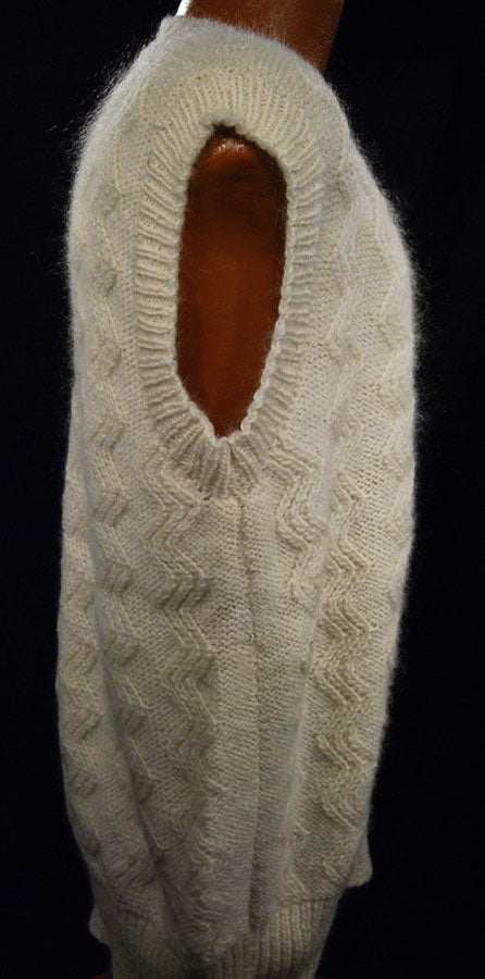 New Zealand Mohair men's V-neck sweater vest in natural white and navy by Tirorroa
