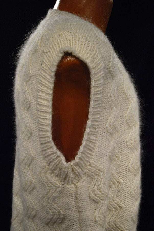 New Zealand Mohair men's V-neck sweater vest in natural white and navy by Tirorroa