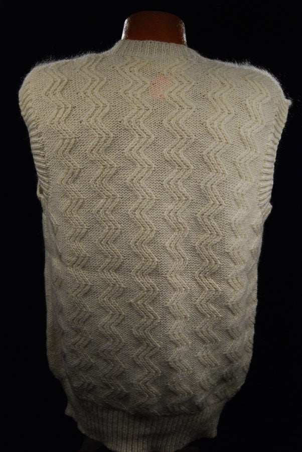 New Zealand Mohair men's V-neck sweater vest in natural white and navy by Tirorroa